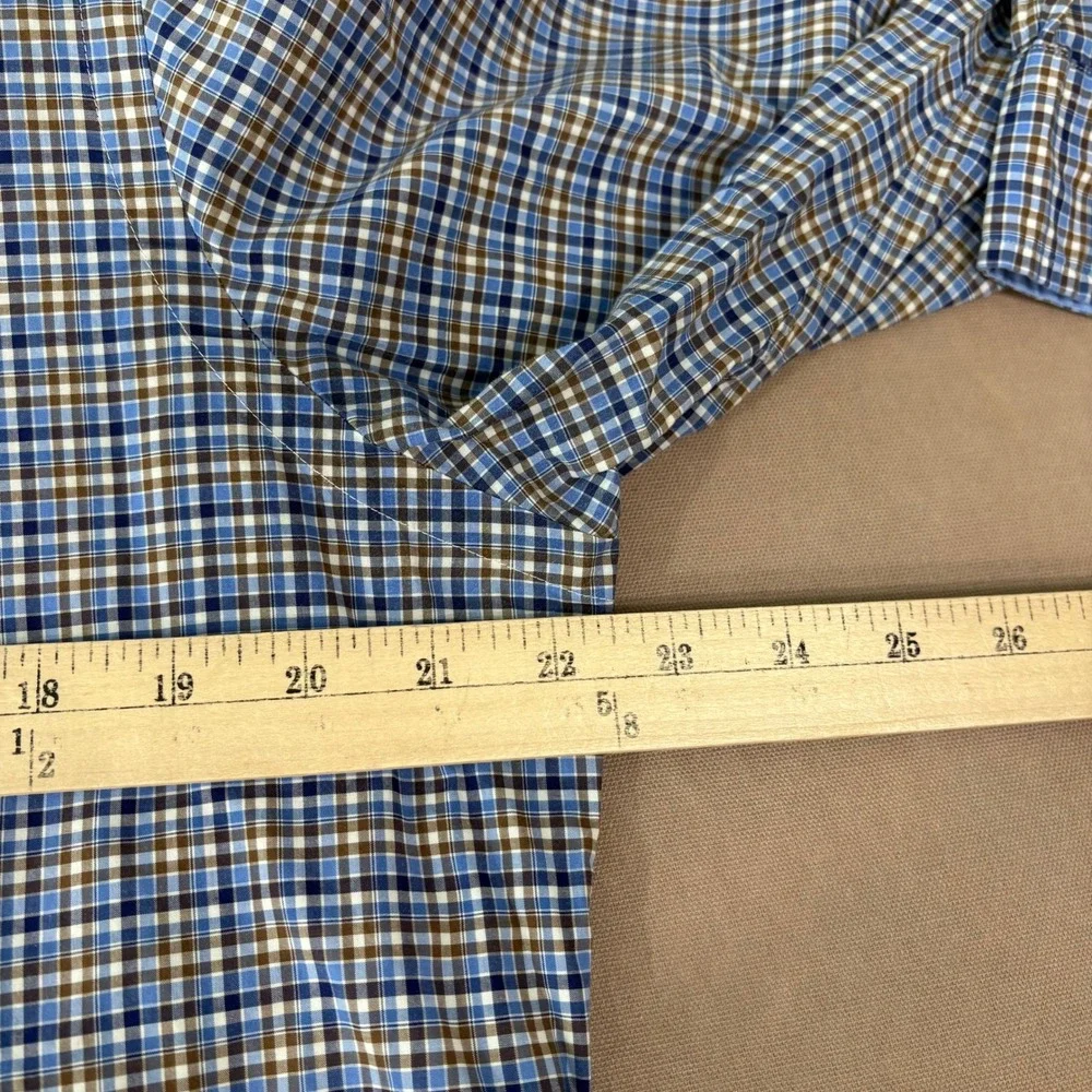 Ralph Lauren Button Down Shirt Mens Medium Blue Plaid Cotton Stretch Long Sleeve